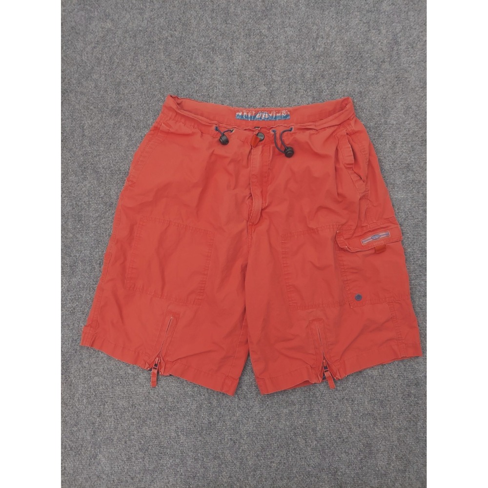 OTB Shorts Mens Medium Orange Cargo Vintage Y2K Zip Hem Drawstring Utlity Skater